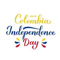 lettrage de calligraphie de la fête de l'indépendance de la colombie. fête nationale célébrée le 20 juillet. modèle vectoriel pour affiche de typographie, bannière, carte de voeux, flyer