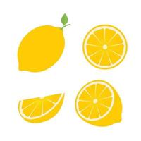 ensemble de quatre citrons frais vues différentes entières, moitié, tranche. fruits biologiques naturels isolés sur fond blanc. illustration vectorielle plane. emplir pour vos projets de conception. vecteur