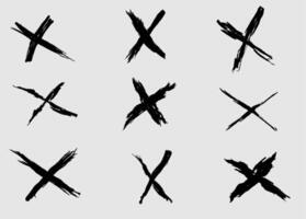 vecteur défini x marque noire. symbole graphique de signe de croix. grunge x marque