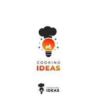 idée de cuisine inspiration logo idée ampoule lampe avec flamme et chapeau de chef logo icône symbole illustration vecteur