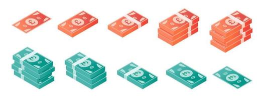 jeu d'icônes isométrique de billets de banque en livre sterling vecteur