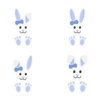 joli visage de lapin kawaii. lapin pour une fille avec un arc bleu vecteur