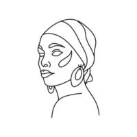 ligne d'art minimaliste afro-américaine. dessin de contour d'une femme. décrivez les filles dans un foulard. vecteur