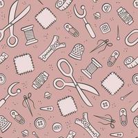 outils et accessoires pour la couture et les travaux d'aiguille. modèle sans couture dans le style doodle et dessin animé. illustration vectorielle vecteur