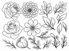 arrangement de dessin au trait de fleurs vecteur