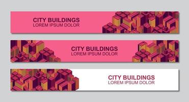 modèle de conception de bannière de bâtiments de ville isométrique avec un espace pour le texte. conception de modèle de troisième bannière moderne. les tiers colorés définissent le vecteur de modèle. illustration vectorielle