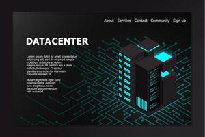 concept de centre de traitement de données volumineuses. centre de données isométrique. conception vectorielle de serveurs isométriques. centre de données. serveur d'hébergement ou concept de salle de centre de données. illustration vectorielle vecteur