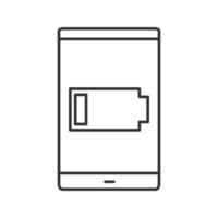 icône linéaire de batterie faible de smartphone. illustration de la ligne mince. téléphone portable déchargé. symbole de contour. dessin de contour isolé de vecteur