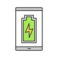 icône de couleur de charge de batterie de smartphone. charge terminée. indicateur de niveau de batterie de téléphone portable. illustration vectorielle isolée vecteur