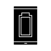 icône de glyphe de batterie de smartphone complètement chargée. charge du téléphone portable terminée. indicateur de niveau de batterie. symbole de silhouette. espace négatif. illustration vectorielle isolée vecteur