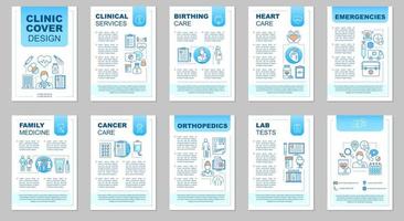 disposition du modèle de brochure de la clinique. médecine et soins de santé. flyer, brochure, conception d'impression de dépliant avec des illustrations linéaires. mises en page vectorielles pour magazines, rapports annuels, affiches publicitaires vecteur