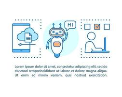illustration linéaire de concept d'apprentissage automatique. chatbot. l'informatique. article, brochure, mise en page de magazine. icônes de fine ligne avec des zones de texte. technologie digitale. dessin de contour isolé de vecteur