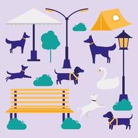 parc et chiens icon set vector design