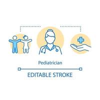 icône de concept de pédiatre. médecine adaptée aux enfants. centre pédiatrique. thérapeute avec stéthoscope. illustration de ligne mince idée médecin enfant. dessin de contour isolé de vecteur. trait modifiable vecteur
