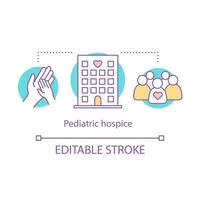 icône de concept de hospice pédiatrique. aide aux enfants et aux parents. soins infirmiers. Assistance 24h/24. illustration de fine ligne d'idée de service de soins de santé pour enfants. dessin de contour isolé de vecteur. trait modifiable vecteur