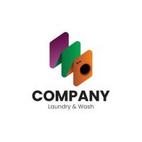 logo de blanchisserie avec concept de machine à laver triple vecteur