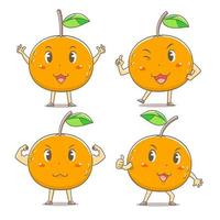 ensemble d'oranges de dessin animé mignon dans différentes poses. vecteur