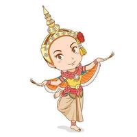 personnage de dessin animé de danseuse thaïlandaise traditionnelle en robe kinnari. vecteur