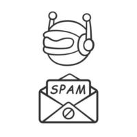 icône linéaire de spambot. publicités de virus. sites de phishing malveillants. envoi de logiciel de publicité de spam. illustration de la ligne mince. symbole de contour. dessin de contour isolé de vecteur. trait modifiable vecteur