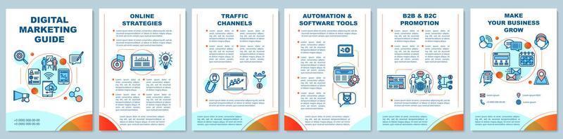 mise en page du modèle de brochure de guide de marketing numérique. stratégie d'attraction de la clientèle. flyer, brochure, conception d'impression de dépliant avec des icônes linéaires. mises en page vectorielles pour magazines, rapports, affiches publicitaires vecteur
