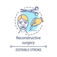 icône de concept de chirurgie reconstructive. illustration de la ligne mince de l'idée de traitement des structures corporelles. malformations congénitales. anomalies, traumatismes, tumeurs. dessin de contour isolé de vecteur. trait modifiable vecteur