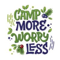camp plus d'inquiétude moins de phrase de lettrage de camping vecteur