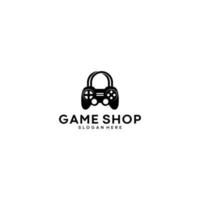 logo pour un magasin de jeux avec des bâtons de jeu combinés avec la poignée du sac pour former un sac de jeu vecteur