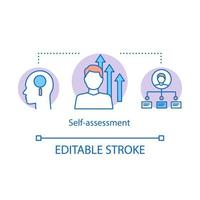 icône de concept d'auto-évaluation. tester l'illustration de la ligne mince de l'idée. personnes examinant le dessin de contour isolé de vecteur. capacité des employés, qualifications. amélioration des compétences. respect de soi, course modifiable iq vecteur