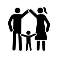 icône de glyphe de protection des enfants. symbole de silhouette. famille. parentalité positive. garde d'enfants. bonne parentalité. père, mère et enfant en bas âge. espace négatif. illustration vectorielle isolée vecteur