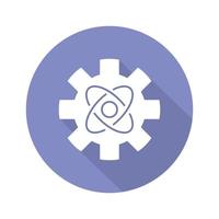 ingénierie physique bleu violet design plat ombre portée glyphe icône. modèle de structure de roue dentée et d'atome. génie mécanique. nanotechnologies. utilisant l'énergie nucléaire. illustration vectorielle vecteur