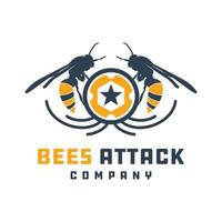 abeilles attaquant la conception de logo animal vecteur