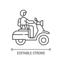 icône linéaire de moto. conducteur de scooter à bali. l'indonésie à moto. voyage en scooter sur une île tropicale. illustration de la ligne mince. symbole de contour. dessin de contour isolé de vecteur. trait modifiable vecteur