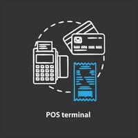 icône de concept de craie terminal pos. idée terminale. appareil électronique. transaction financière. appareil de paiement. point de vente, achat. illustration de tableau isolé de vecteur