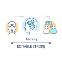 icône de concept de télépathie. lecture de l'esprit, idée de transfert de pensée illustration de la ligne mince. capacités psychiques. troisième œil et tête avec engrenages, dessin de contour isolé du vecteur de communication. trait modifiable