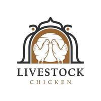 modèle de conception de logo de bétail de poulet vintage vecteur