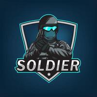 logo de mascotte de soldat pour le sport électronique et le sport. illustration vectorielle vecteur