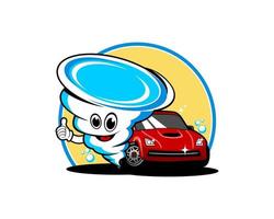 lavage de voiture avec twister de dessin animé vecteur