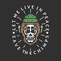 illustration de chimpanzé à tête de mort avec slogan vecteur