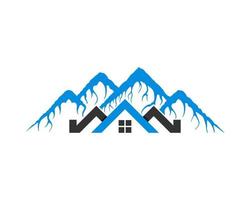 immobilier maison avec montagne bleue derrière vecteur