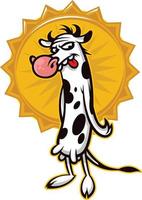 vache mignonne de dessin animé. emblème pour l'impression. un animal mignon à cornes. l'image est isolée sur fond blanc. mascotte animale drôle. un personnage hilarant pour un jeu ou un dessin animé. vecteur