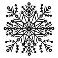 icône de vecteur de flocon de neige. illustration dessinée à la main isolée sur fond blanc. élément d'hiver avec bords lisses, ornements, décorations. croquis météo. concept de noël, gravure.