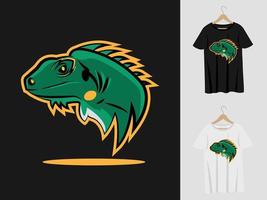 conception de mascotte de logo de lézard avec t-shirt. illustration de tête de lézard pour l'équipe sportive et t-shirt d'impression vecteur