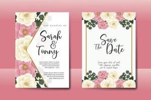ensemble de cadre d'invitation de mariage, modèle de carte d'invitation de conception de fleur rose dessiné à la main numérique aquarelle florale vecteur