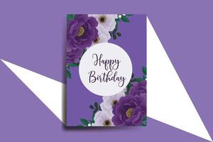 carte de voeux carte d'anniversaire aquarelle numérique modèle de conception de fleur de pivoine violette dessinée à la main vecteur