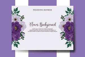 fond de fleur de bannière de mariage, modèle de conception de fleur de pivoine violette aquarelle numérique dessinés à la main vecteur