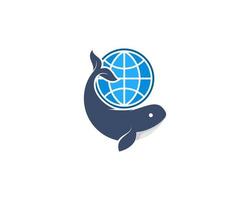 globe sur le logo d'illustration de baleine vecteur