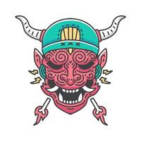 diable japonais portant une illustration de bonnet. graphiques vectoriels pour les imprimés de t-shirts et autres utilisations. vecteur