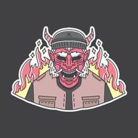 diable japonais rétro dans l'illustration du feu. graphiques vectoriels pour les imprimés de t-shirts et autres utilisations. vecteur