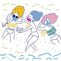 filles bikini sur la plage en été dans le vecteur de dessin animé dessiné main covid
