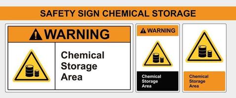 zone de stockage de produits chimiques de signe de sécurité, formulaires de paysage et de potrait, formats standard ansi et osha. vecteur